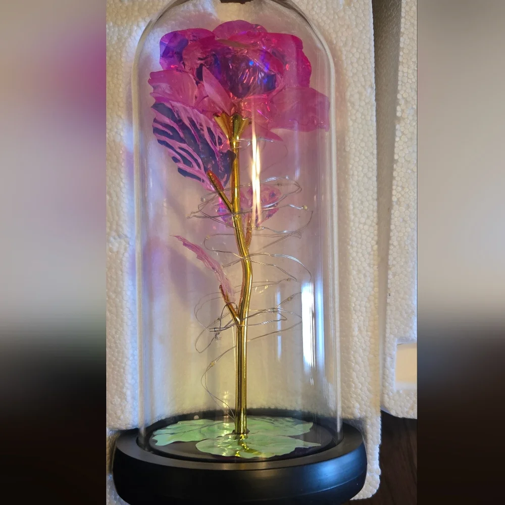 Rose Faux Floral Arrangement with Pink and Gold Accents